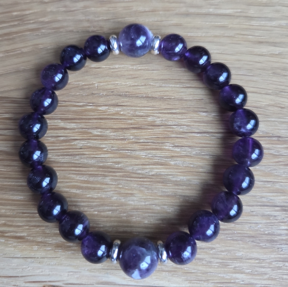 Amethyst Beads Stretch Bracelet - Hand Crafted - Picture 7 of 13